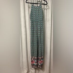 FARM Rio Teal and Floral Wide Leg Jumpsuit